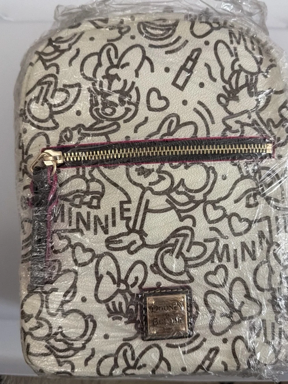 Dooney & Bourke Cream and Brown Minnie Mouse Backpack